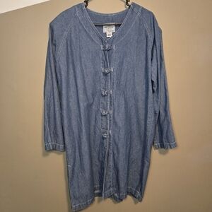 Vintage Best Class Women's Denim Tunic Dress Jacket Frog Closure Size Medium